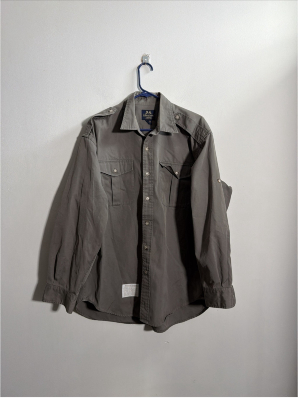 Willis & Geiger Bush Poplin Shirt Men Large Brown Safari Cotton Epaulets Utility